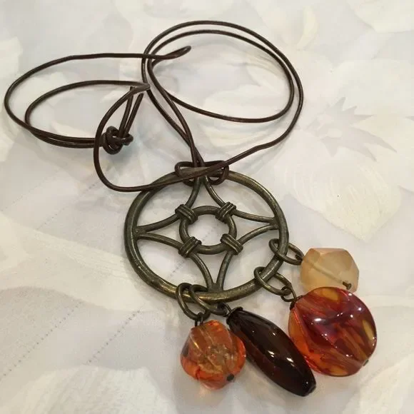 Vintage Gerard Yosca Brass Pendant & Bead Necklace - Picture 2 of 2